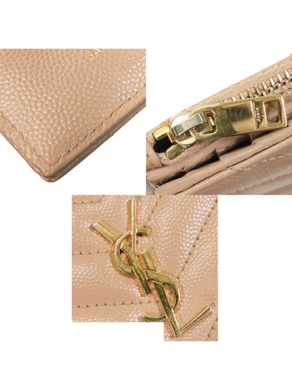 Saint Laurent Monogram Zip Wallet Beige Leather Cassandra Compact Bifold - Picture 8 of 9